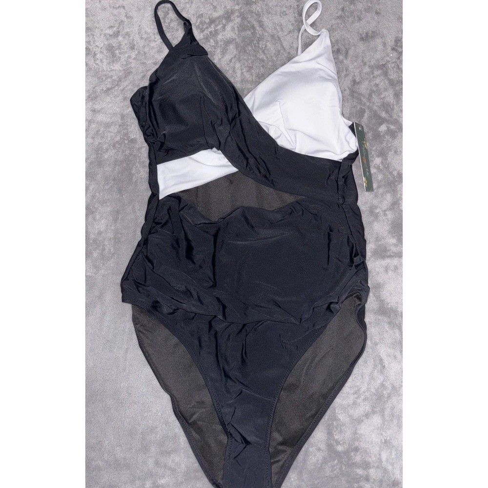 Blooming Jelly One Piece Swimsuit Women's L Black Cutout Front Spaghetti Straps